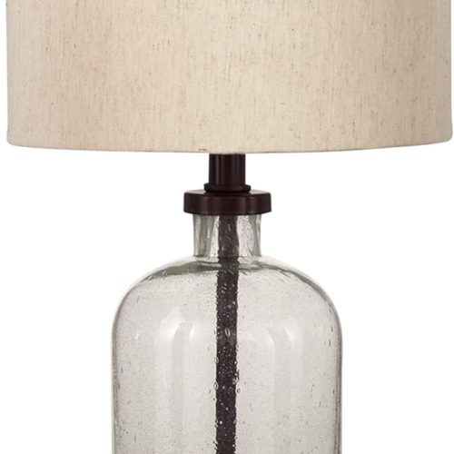 4 Bandile Modern Farmhouse 22.5" Seeded Glass Table Lamp, Bronze