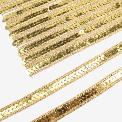 4 Gold Sequin Ribbon Trim Sequin Braid Trim Flat Glitter Ribbon for Sewing, 10 Yards