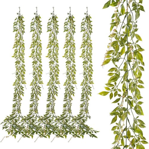 6 Pack 5.57ft Artificial Greenery Garland for Table, Faux Willow Leaf Garland for Room Decor, Green Garlands for Decoration, Fake Vines Hanging Plants for Home Bedroom Wall Wedding Decor-043