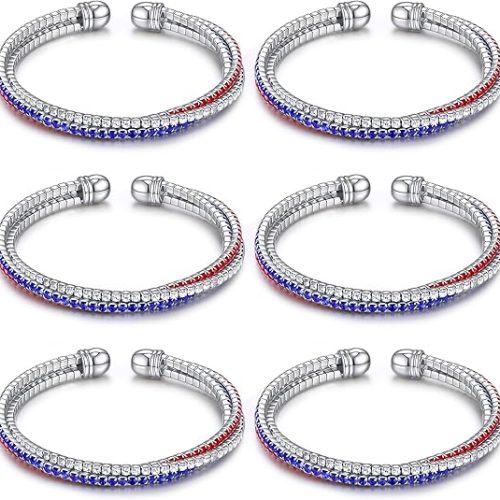 6 Pcs USA American Flag Bracelet for Women 4th of July Bracelet Red White and Blue Accessories Patriotic Independence Day Jewelry Gifts