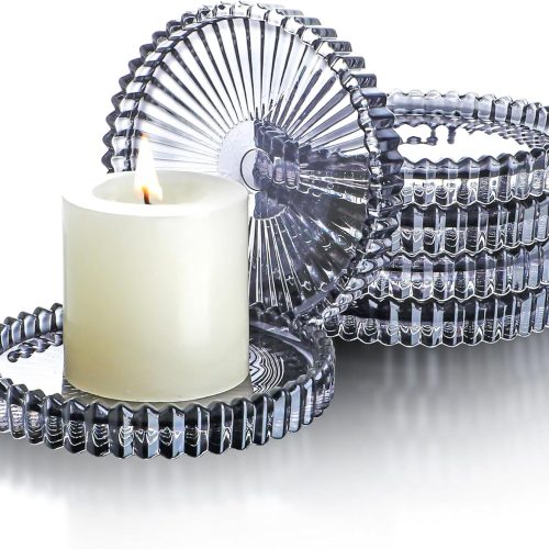 4 Glass Candle Plates,Black Crystal Candle Dish,Glass Pillar Candle Holder Plate,Small Round Glass Coasters for Centerpiece, Wedding,Halloween,Christmas Party(Set of 6)