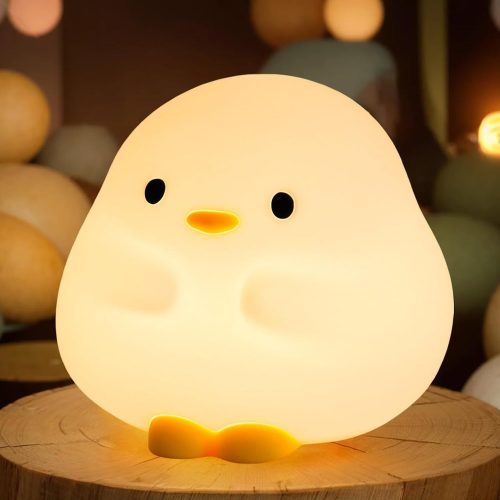 Dudu Duck Night Light, 50-Hour Battery & Pat-to-Change Brightness, Squishy Silicone Lamp for Kids Bedroom, USB Rechargeable with Timer, Easter Gifts for Toddlers