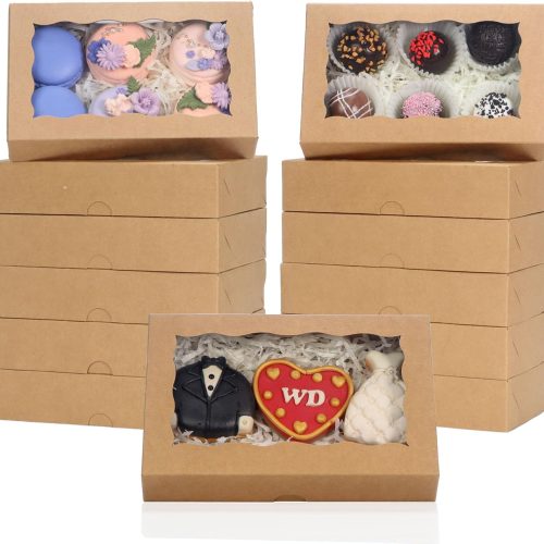 50 Pack DIY Assembly Brown 7 x 4 3/8 x 1½ inches Cookies Boxes BakeryTreat Boxes Packaging for Macaron Chocolate Truffle Cakesickle