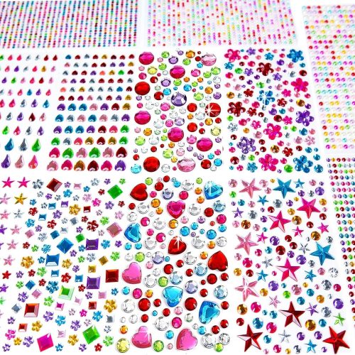 3228pcs Gems Stickers, Self Adhesive Rhinestone Jewel Stickers, Acrylic Gems DIY Craft Decorative Diamond Stickers, Assorted Shapes Jewels Rhinestones Sticker, Gem Sticker Crafts for Kids