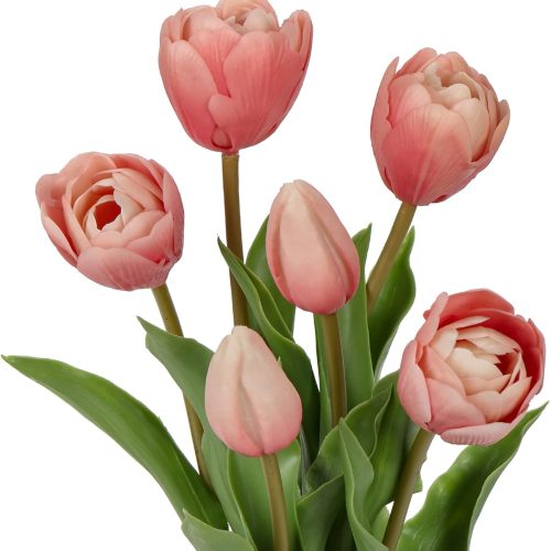 4 6 Pcs Artificial Tulips Flowers Pink Real Touch Fake Latex Tulips Flowers for Mother's Day 14" Faux Tulips Faux Flowers for Vase Centerpieces Home Wedding Bouquet