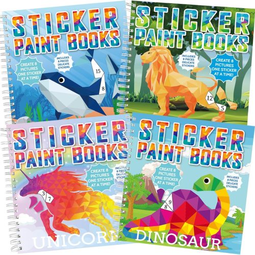 4 Pcs Paint by Sticker Books Sticker by Number Books Activity Book Puzzle Book Craft Art Gift with Dinosaur Unicorn Ocean Animal 32 Picture