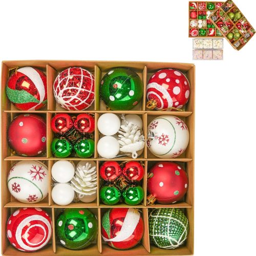 42PCS Shatterproof Christmas Ornaments Ball Set, 2.36 Inch Glittering Plastic Holiday Decorations with Hooks, Vibrant Colors Many Styles, Suitable for Christmas Tree Garden Christmas Decoration