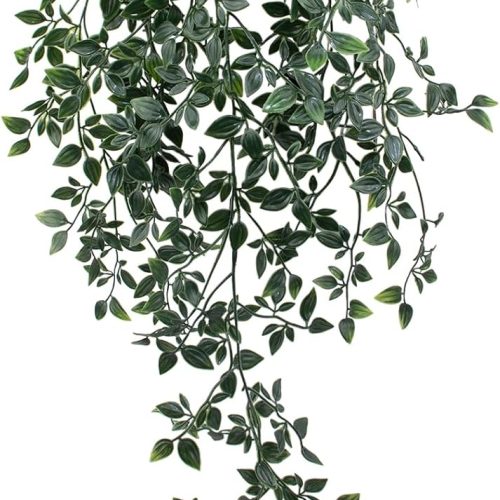 Fake Hanging Plant with Pot Small Artificial Potted Vine Plants 28.7-in Long Faux drooping Foliage Plants for Shelf Home Office Indoor Outdoor Garden Greenery Decor (Black Pot)
