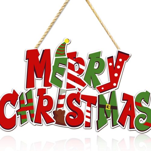 Elf Christmas Door Hanging Decoration Merry Christmas Wooden Sign Buddy The Elf Xmas Sign Photo Props for Indoor Outdoor Wall Decor Holiday Winter Party Supplies