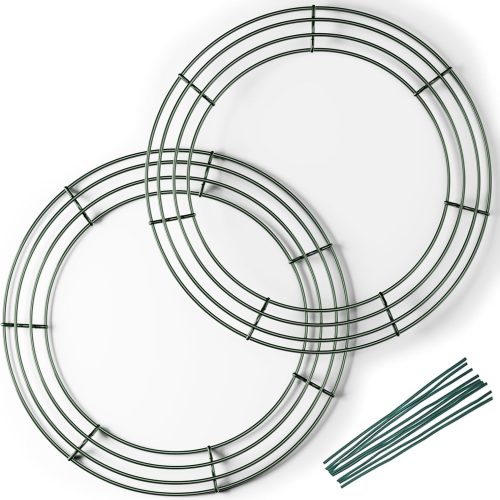 4 2-Pack 14 Inch Wire Wreath Frame – Round Metal Wreath Form with Ring Design for DIY Crafts, Floral Projects, and Home Decor – Dark Green Wire Frame for Christmas Holiday & Weddings