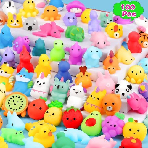 4 100Pcs Mochi Squishy Toys, Kawaii Squishies Fidget Toys Pack - Stress Relief Toys Party Bags Fillers for Box Toys for Classroom Prizes Kids, Christmas Party Favors Stocking Stuffers Gifts(Random)
