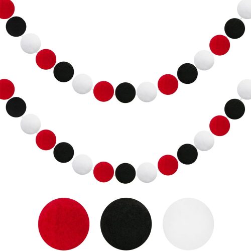 4 Pompom Ball Garland, 1.2" Large Pompom Garland Black Red White, 16.4Ft 60 Pom Pom Garlands, 1.2" Adjustable Pompom Ball Garlands for Halloween Party, Home and School Decor(1.2"/3cm)