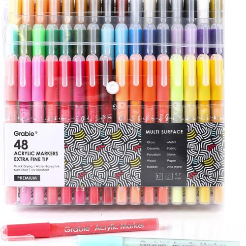 Acrylic Paint Pens Markers, 48 Colors, 0.7 mm, Extra Fine Tip Drawing Markers, Premium Paint Pens for Painting on Various Surface, Art Supplies
