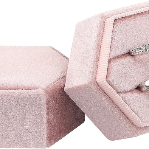 Velvet Jewelry Ring Box,2 Slots Jewelry Ring Gift Box Vintage Ring Display Holder with Detachable Lid for Proposal, Engagement, Wedding, Ceremony(Peach pink) (Copy)