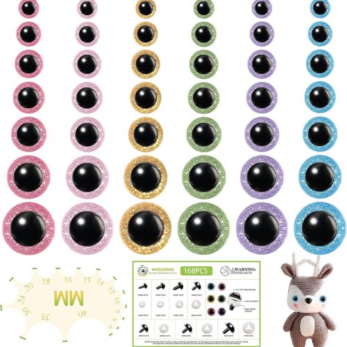 4 Upgraded Glitter Safety Eyes 168Pcs 12-30mm Safety Eyes for Crocheting with Washers and Size Tools Large Crochet Safety Eyes for Amigurumi Gift for Crochet Lovers Christmas Decorations