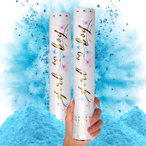 Gender Reveal Confetti Cannon - Biodegradable Powder Cannons Smoke Bomb - Blue, 2 Pack - Party Poppers Baby Powder Blue Confetti Poppers for Baby Boy Gender Reveal Party