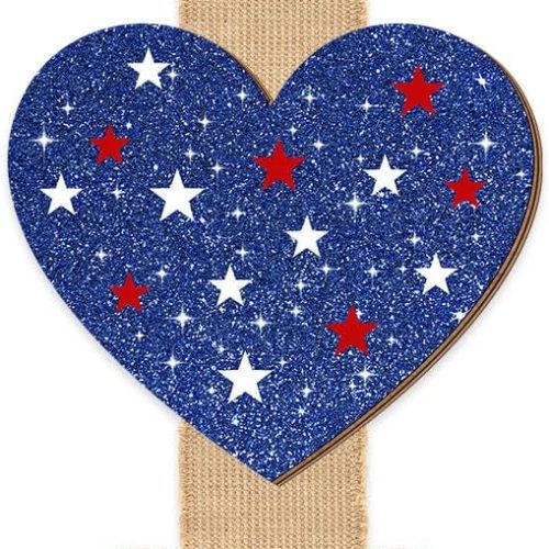 4 4th of July Hearts Door Sign Decorations, Patriotic Heart Stars Glitter Wooden Signs Red White Blue Independence Day Wreath with Burlap, Memorial Day Front Door Hanger Porch Wall Home Decor 3 Plaques