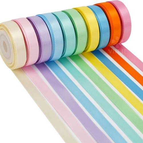 4 Pastel Rainbow Ribbon Assortment Satin Rainbow Colored Ribbon 3/8" X 50 Yards for Crafts, Gift Wrapping, Party Decoration, DIY Handmade Hair Bows