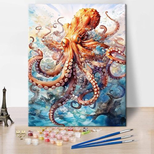 4 Paint by Numbers for Adults Beginner Octopus Paint Number Kits Sea Animals Adult Paint by Number Sea View Adult Paint by Number Kits DIY Oil Painting Kits Gift for Kids, 16 x20 Inch