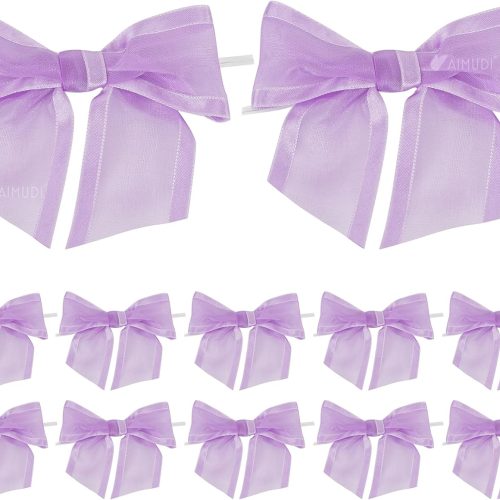 4 Purple Bows for Crafts 4" Lavender Bows with Twist Ties Premade Lilac Bows Pre Tied Organza Bows for Treat Bags, Easter's Day, Cake Pop,Gift Wrapping,Baby Shower,Wedding Favor -12 Counts