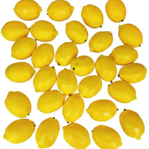30 Pack Faux Yellow Lemons Artificial Fruits Fake Lemons Lifelike Simulation for Lemonade Party Kitchen Table Summer Decorations Vase Fillers Fruit Bowl Lemon Wreath Garland Photography Props