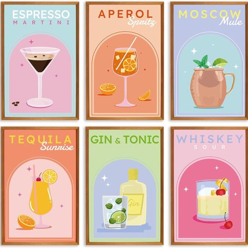 4 6 Pack Paint by Numbers Kit for Adults Beginners - Cocktail Adult Paint by Number Kits on Canvas Without Frame, DIY Cocktail Acrylic Oil Number Painting Kits for Gift Home Wall Decor 8x12 Inch