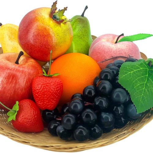 4 9 PCS Artificial Fruits, Fake Fruits for Decortion Lifelike Realistic, Assorted Faux Fruits Decor for Dining Table Display Fruits Pack Party Chirstmas Decortion Red Apple Grape Peach Oranges