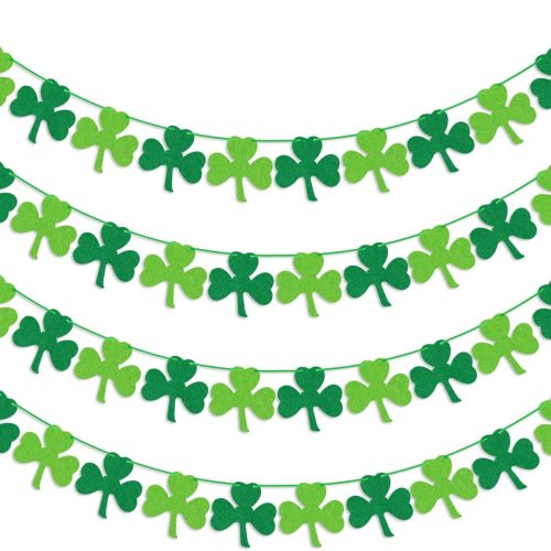 4 St Patricks Day Decorations 4PCS Felt Shamrock Garland Banner - NO DIY Shamrock Clover Garland Banner for St Patricks Day Decor - Dark Green Light Green for Irish Party Supplies