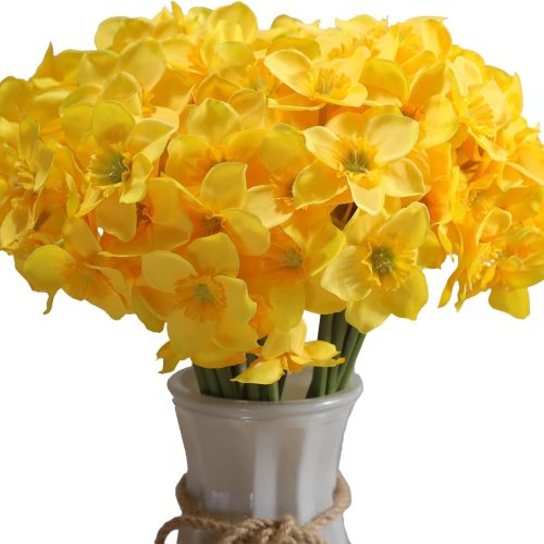 Artificial Flower Daffodil Silk Flowers Bouquet,12 Pcs,Decorative Home and Office Accent (Yellow)