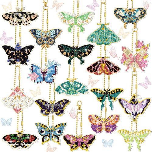 4 20 Pcs Spring Butterfly Diamond Art Set for Adults Double Sided Diamond Painting Keychains Butterfly DIY 5d Hanging Ornaments Key Ring Pendant for Art Gift Craft Beginners Home Decor