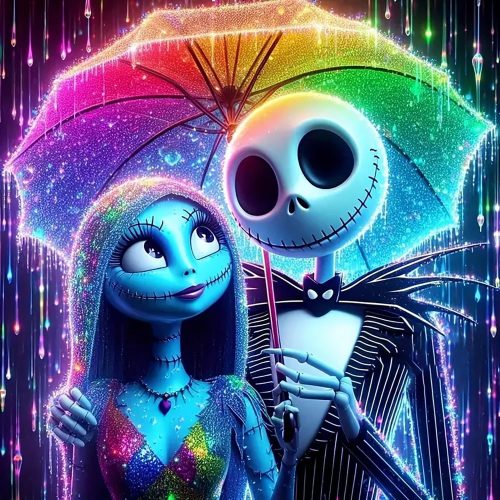 4 Halloween Jack and Sally Diamond Art Kits for Adults, 5D Diamond Painting Kits for Adults Beginners, DIY Full Round Drill Diamond Dot Painting Gem Art Kits for Adult, Home Wall Decor 13.8x13.8 Inch