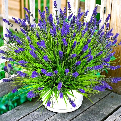 Artificial Plants Outdoor, 22 Pcs Fake Flowers UV Resistant Outdoor Artificial Lavender Flowers, Plastic Faux Plants for Porch Garden Planter Yard Window Box