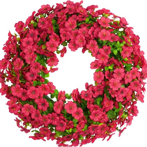 20 Inch Spring Summer Wreaths for Front Door, Artificial Flowers Violet Silk Floral Wreaths with Fake Plants Green Eucalyptus Leaves for Outdoors Farmhouse Wall Wedding Porch Home Decor