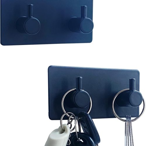 4 Wall Mounted Key Holder,2 Key Hooks for Wall Decorative,Adhesive Key Organizer Key Hanger for Entryway, Kitchen, Bedroom,Bathroom - 2 Pack,Black