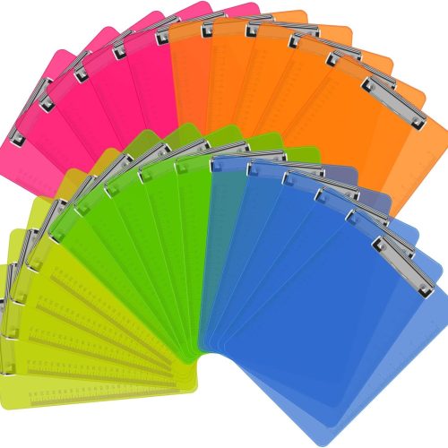 Clipboards, HERKKA 25 Pack Plastic Clipboards Low Profile Clip Standard A4 Letter Size, Assorted Transparent Color, for Classroom and Office Use
