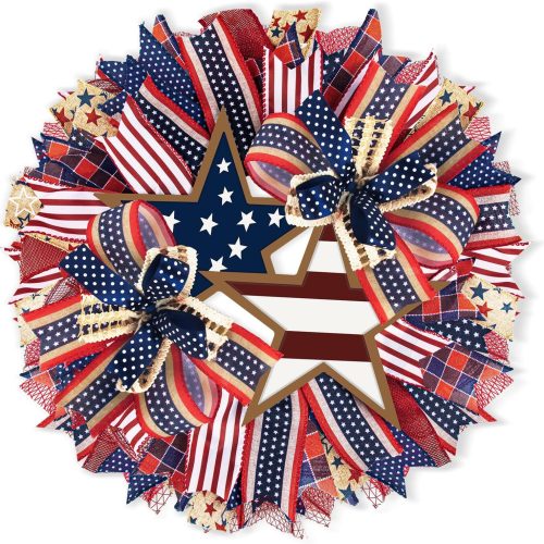 17.7 Inch Patriotic Wreaths for Front Door 4th of July Fourth Garland Memorial Day Wreaths American Flag Independence Day Garland for Indoor Outdoor Door Wall Holiday Decor Home