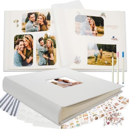 Premium Scrapbook Photo Album with Writing Space 12"x12", DIY Scrapbook Album with 60 Pages, Large Photo Book for Baby Family Travel Vacation, Valentine Gift White
