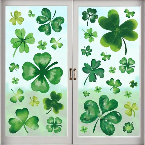 St Patricks Day Window Clings, Extra Large Shamrock Window Stickers Decorations for St. Patricks Window Decorations, 8 Sheets