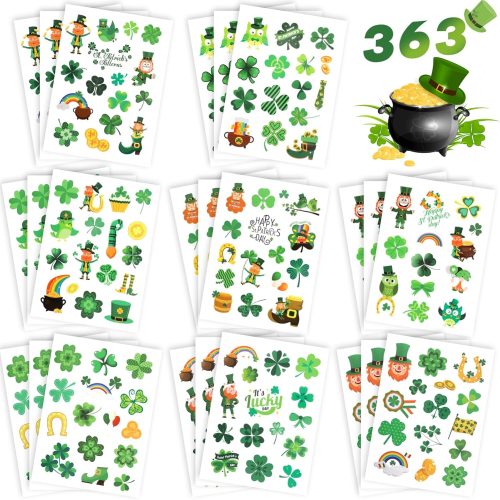 363 Pcs St Patricks Day Stickers for Kids - Bulk Shamrock & Four Leaf Clover Stickers Crafts for Kids Classroom, Irish Saint Patrick's Day Party Favors Supplies Decorative for Gift Box Envelope Cards