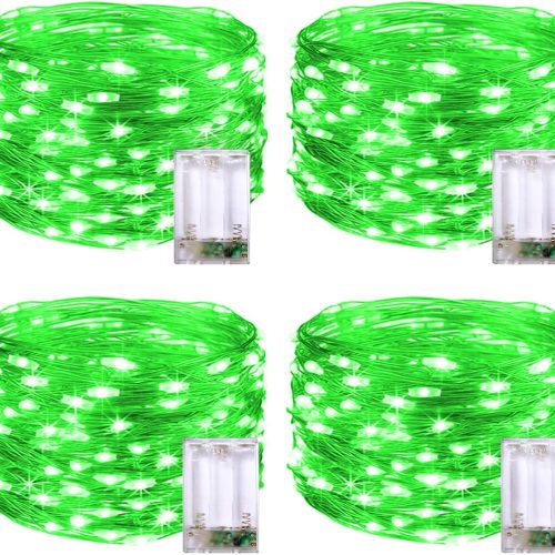 4 Pack 50 LED Green Fairy Lights Battery Operated: 16.1ft Christmas Fairy Lights Indoor Outdoor Waterproof Green St Patrick's Day Lights for Bedroom Garden Party St Patrick's Day Decorations
