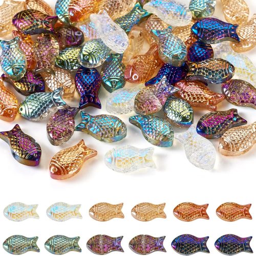 4 60Pcs Glass Fish Beads 6 Colors Clear Ocean Sea Glass Crystal Animal Beads Rainbow Color Fishbowl Beads for Crafts DIY Jewelry Making Supplies Wind Chimes Sun Catchers 15x8mm
