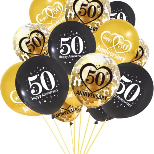 4 30pcs 50th Anniversary Decorations Kit, 12 Inch Black Gold Happy 50 Wedding Latex Confetti Balloons, Party Supplies for 50 Year Theme Indoor Outdoor Decor