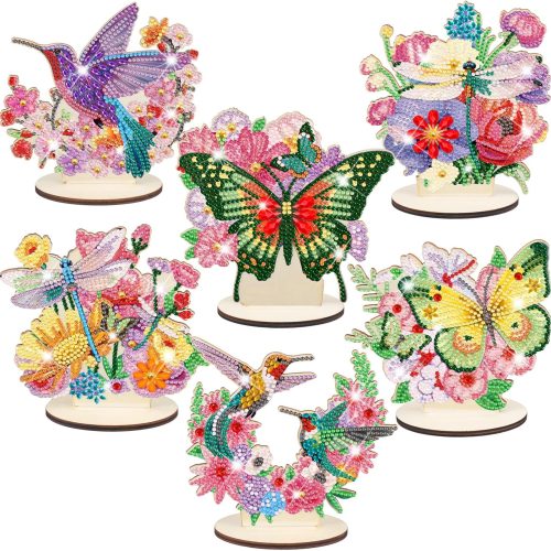 4 6 Pcs Butterfly Diamond Art Tabletop Decorations Hummingbirds Centerpieces Dragonfly DIY Diamond Art Flower Desktop Ornaments for Table Tabletop Decor
