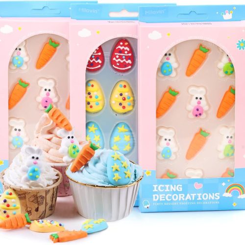 4 Edible Easter Cake Decorations for Cake Decorating, Carrot Cake Decorations, Bunny Cupcake Toppers for Easter Theme Cake, Macarons, Cookies, Waffles, Cakecircles