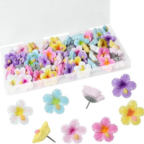 60 pcs Flower Push Pins Cute Decorative Flower Thumbtacks Color Pushpins for Bulletin Cork Board Photo Wall Display Map Home Office Organization