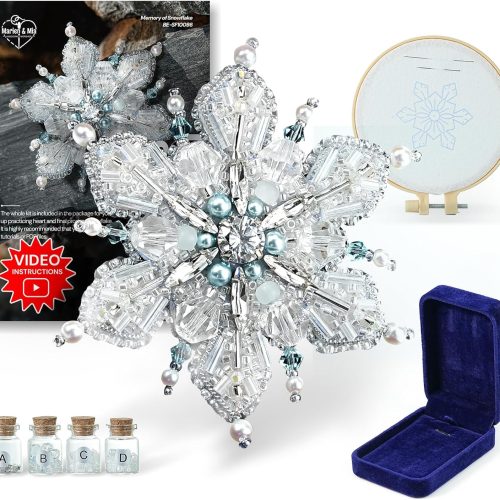 Bead Embroidery Starter Kit w Step-by-Step Video Tutorials, Snowflake Craft Kit Hand Embroidery Kit with Patterns, Handmade Jewelry DIY for Adults and Kids