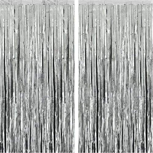 XtraLarge Silver Foil Fringe Curtain - 3.2x8 Ft Pack of 2, Streamers Backdrop for Disco Party Decorations, Silver Fringe Backdrop for Disco Birthday Decorations, Bachelorette party decoration