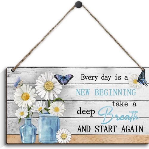 4 Spring Decorations for Home , Motivational Wall Decor , Inspirational Hanging Wood Sign(10.2" x 5.2") with Motivational Sayings, Colorful Daisy Hanging Sign for Home Decor Office Kitchen Housewarming Gift