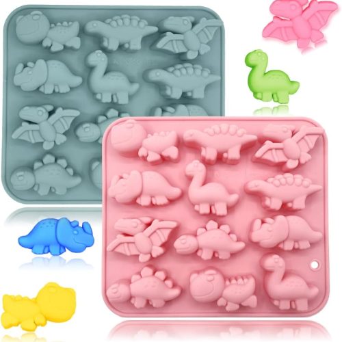 4 2 Pack 3D Cute Dinosaur Silicone Molds 12 Cavity Dinosaur Themed Baking Mould Tray DIY Baking Tool for Easter Chocolate Cake Dessert Candy Mousse Pastry Handmade Soap Cupcake Topper