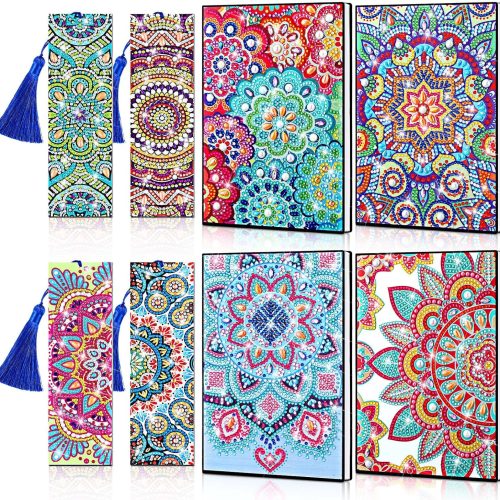 4 8 Pcs Mandala Designs Diamond Art Set Back to School Gifts Including 4 Notebook 4 Bookmarks and 1 Set of DIY Making Tools First Day of School Gifts for Classmates Friends and Teachers